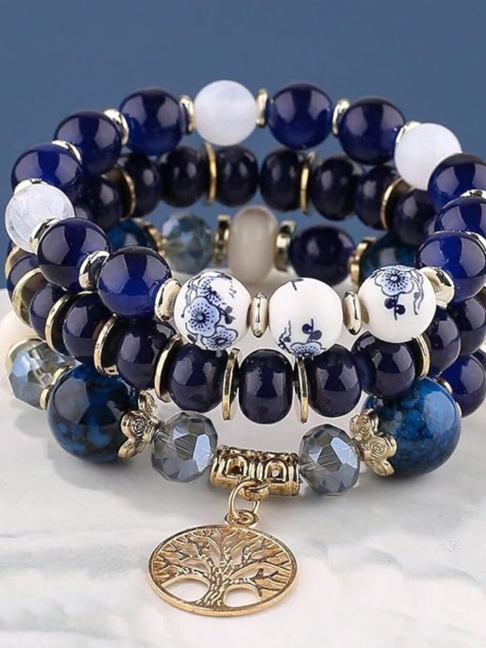 Bohemian Multi - Layer Beaded Bracelet Set for Women, Tree of Life Charm
